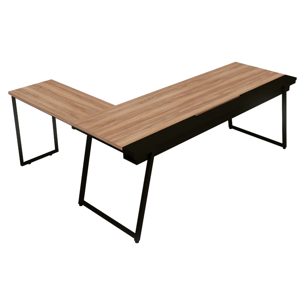 Mesa de escritório em L industrial com extensão e bandeja Soho
